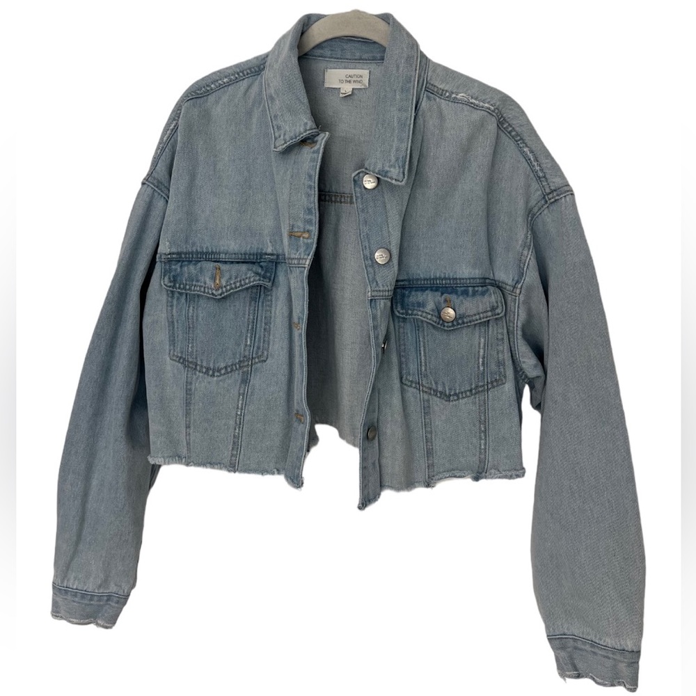 Caution To The Wind Cropped Jean Jacket Size Large
